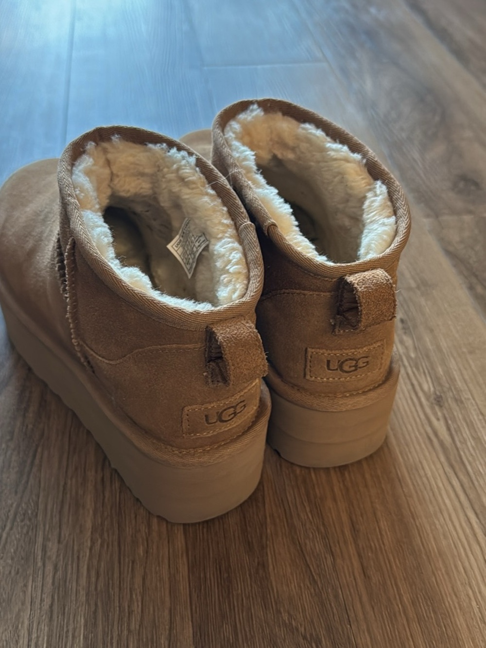 UGG Chestnut Suede Shearling Platform Booties